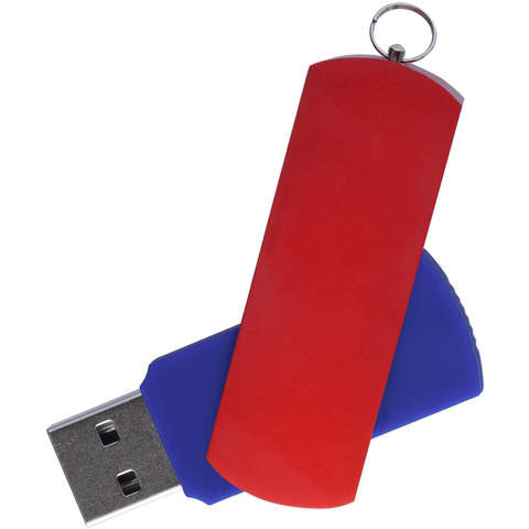 Флешка 16 ГБ синяя с красным, металл и пластик soft-touch «ЕЛЕГАНКЕ-КОЛОР»