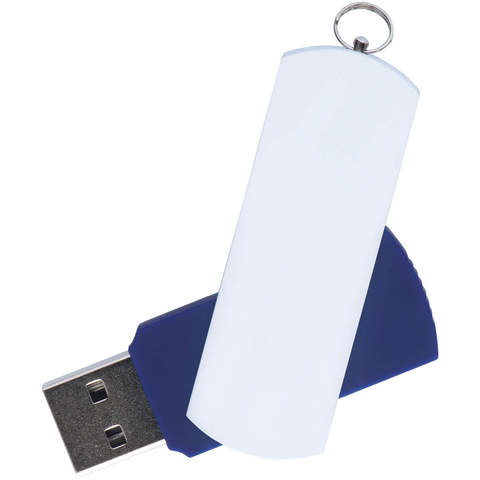 Темно-синяя с белым флешка 8 гб, металл и пластик soft-touch «ЕЛЕГАНКЕ-КОЛОР»