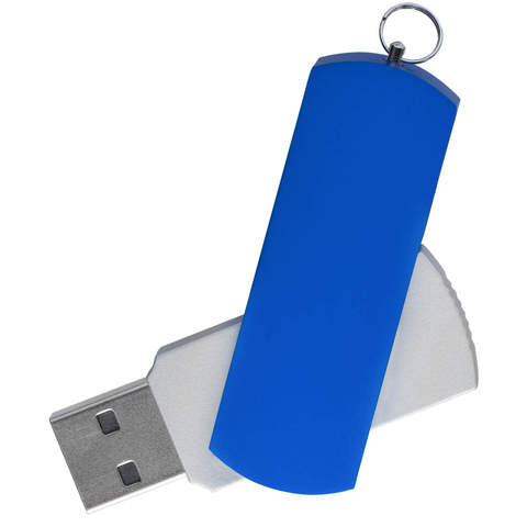 Флешка 64 ГБ серебристая с синим, металл и пластик soft-touch «ЕЛЕГАНКЕ-КОЛОР»