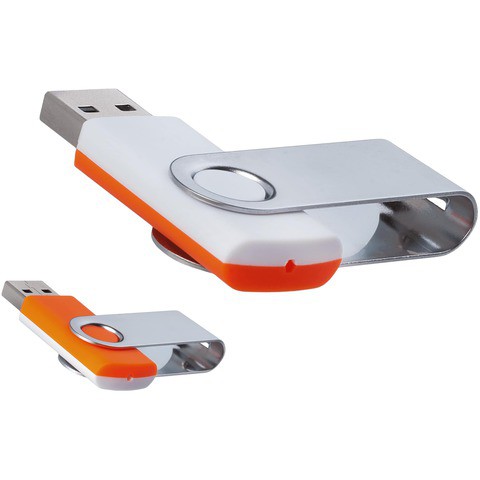 Флешка 64 ГБ бело-оранжевая, металл и пластик soft-touch «ТВИСТ-МИКС»