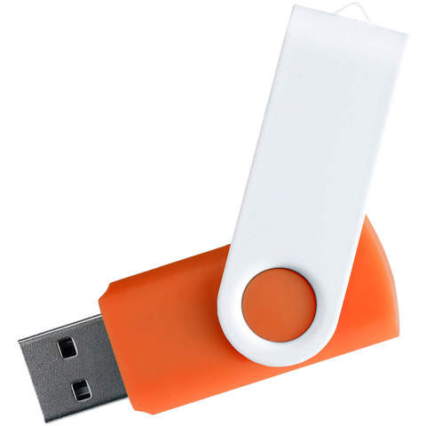 Флешка 32 ГБ оранжевая с белым, металл и пластик soft-touch «ТВИСТ-ВХИТЕ-КОЛОР»