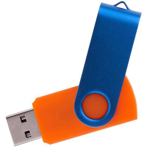 Флешка 16 ГБ оранжевая с синим, металл и пластик soft-touch «ТВИСТ-КОЛОР-МИКС»