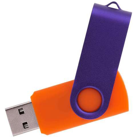 Флешка 16 ГБ оранжевая с фиолетовым, металл и пластик soft-touch «ТВИСТ-КОЛОР-МИКС»