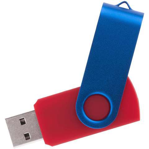 Флешка 64 ГБ красная с синим, металл и пластик soft-touch «ТВИСТ-КОЛОР-МИКС»