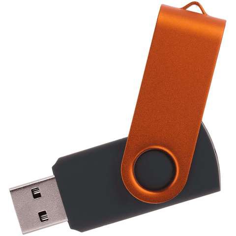 Черная с оранжевым флешка 64 гб, металл и пластик soft-touch «ТВИСТ-КОЛОР-МИКС»